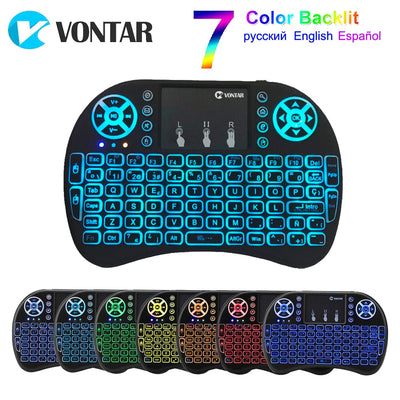 VONTAR i8 keyboard backlit English Russian Spanish Air Mouse 2.4GHz Wireless Keyboard Touchpad Handheld for TV BOX Android X96