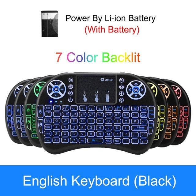 VONTAR i8 keyboard backlit English Russian Spanish Air Mouse 2.4GHz Wireless Keyboard Touchpad Handheld for TV BOX Android X96