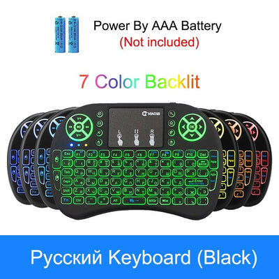VONTAR i8 keyboard backlit English Russian Spanish Air Mouse 2.4GHz Wireless Keyboard Touchpad Handheld for TV BOX Android X96